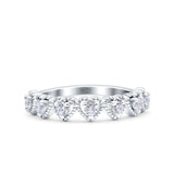Half Eternity Ring Wedding Engagement Band Heart Round Simulated Cubic Zirconia 925 Sterling Silver