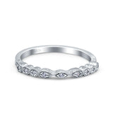 Half Eternity Ring Wedding Engagement Band Marquise Round Pave Simulated Cubic Zirconia 925 Sterling Silver (2mm)