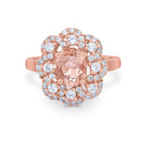 Art Deco Wedding Ring Halo Round Simulated Cubic Zirconia 925 Sterling Silver