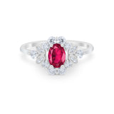 Oval Wedding Ring Vintage Round Simulated Cubic Zirconia 925 Sterling Silver