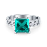 Cushion Cut Wedding Ring Simulated Cubic Zirconia Accent 925 Sterling Silver