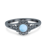 Petite Dainty Simulated Larimar Cubic Zirconia Braided Cable Solitaire Band Ring 925 Sterling Silver