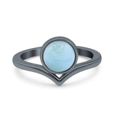 Chevron Midi Thumb Ring Solitaire Band Ring Simulated Larimar CZ 925 Sterling Silver