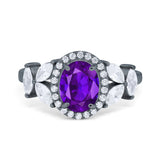 Oval Art Deco Engagement Ring Simulated Cubic Zirconia 925 Sterling Silver