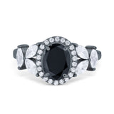 Oval Art Deco Engagement Ring Simulated Cubic Zirconia 925 Sterling Silver