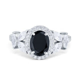 Oval Art Deco Engagement Ring Simulated Cubic Zirconia 925 Sterling Silver
