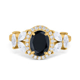 Oval Art Deco Engagement Ring Simulated Cubic Zirconia 925 Sterling Silver