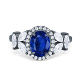 Oval Art Deco Engagement Ring Simulated Cubic Zirconia 925 Sterling Silver