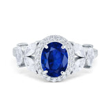 Oval Art Deco Engagement Ring Simulated Cubic Zirconia 925 Sterling Silver
