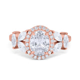 Oval Art Deco Engagement Ring Simulated Cubic Zirconia 925 Sterling Silver