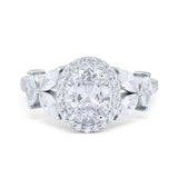 Oval Art Deco Engagement Ring Simulated Cubic Zirconia 925 Sterling Silver