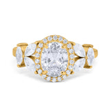 Oval Art Deco Engagement Ring Simulated Cubic Zirconia 925 Sterling Silver