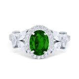 Oval Art Deco Engagement Ring Simulated Cubic Zirconia 925 Sterling Silver