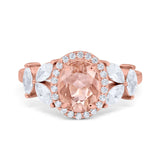Oval Art Deco Engagement Ring Simulated Cubic Zirconia 925 Sterling Silver