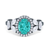 Oval Art Deco Engagement Ring Simulated Cubic Zirconia 925 Sterling Silver