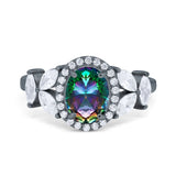 Oval Art Deco Engagement Ring Simulated Cubic Zirconia 925 Sterling Silver