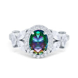 Oval Art Deco Engagement Ring Simulated Cubic Zirconia 925 Sterling Silver