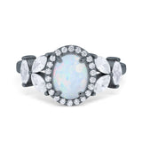 Oval Art Deco Engagement Ring Simulated Cubic Zirconia 925 Sterling Silver