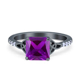 Cushion Cut Celtic Wedding Ring Simulated Cubic Zirconia 925 Sterling Silver