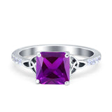 Cushion Cut Celtic Wedding Ring Simulated Cubic Zirconia 925 Sterling Silver