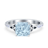 Cushion Cut Celtic Wedding Ring Simulated Cubic Zirconia 925 Sterling Silver