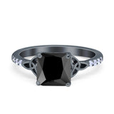 Cushion Cut Celtic Wedding Ring Simulated Cubic Zirconia 925 Sterling Silver