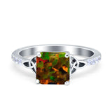 Cushion Cut Celtic Wedding Ring Simulated Cubic Zirconia 925 Sterling Silver