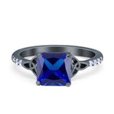 Cushion Cut Celtic Wedding Ring Simulated Cubic Zirconia 925 Sterling Silver