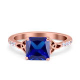 Cushion Cut Celtic Wedding Ring Simulated Cubic Zirconia 925 Sterling Silver