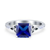 Cushion Cut Celtic Wedding Ring Simulated Cubic Zirconia 925 Sterling Silver
