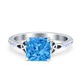 Cushion Cut Celtic Wedding Ring Simulated Cubic Zirconia 925 Sterling Silver