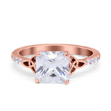 Cushion Cut Celtic Wedding Ring Simulated Cubic Zirconia 925 Sterling Silver