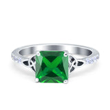 Cushion Cut Celtic Wedding Ring Simulated Cubic Zirconia 925 Sterling Silver