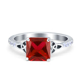 Cushion Cut Celtic Wedding Ring Simulated Cubic Zirconia 925 Sterling Silver
