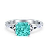 Cushion Cut Celtic Wedding Ring Simulated Cubic Zirconia 925 Sterling Silver