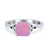 Cushion Cut Celtic Wedding Ring Simulated Cubic Zirconia 925 Sterling Silver