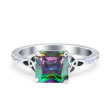 Cushion Cut Celtic Wedding Ring Simulated Cubic Zirconia 925 Sterling Silver
