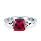 Cushion Cut Celtic Wedding Ring Simulated Cubic Zirconia 925 Sterling Silver