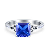 Cushion Cut Celtic Wedding Ring Simulated Cubic Zirconia 925 Sterling Silver