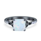 Cushion Cut Celtic Wedding Ring Simulated Cubic Zirconia 925 Sterling Silver