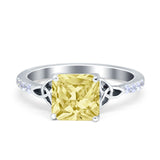 Cushion Cut Celtic Wedding Ring Simulated Cubic Zirconia 925 Sterling Silver