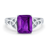 Emerald Cut Celtic Engagement Ring Simulated Cubic Zirconia 925 Sterling Silver