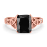 Emerald Cut Celtic Engagement Ring Simulated Cubic Zirconia 925 Sterling Silver