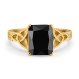 Emerald Cut Celtic Engagement Ring Simulated Cubic Zirconia 925 Sterling Silver