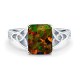 Emerald Cut Celtic Engagement Ring Simulated Cubic Zirconia 925 Sterling Silver