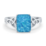 Emerald Cut Celtic Engagement Ring Simulated Cubic Zirconia 925 Sterling Silver