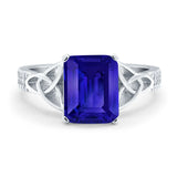 Emerald Cut Celtic Engagement Ring Simulated Cubic Zirconia 925 Sterling Silver
