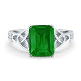 Emerald Cut Celtic Engagement Ring Simulated Cubic Zirconia 925 Sterling Silver