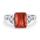 Emerald Cut Celtic Engagement Ring Simulated Cubic Zirconia 925 Sterling Silver