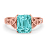 Emerald Cut Celtic Engagement Ring Simulated Cubic Zirconia 925 Sterling Silver